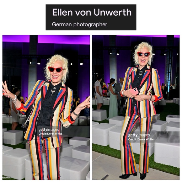 Alice + Olivia Breann Denim Boheme Striped Red Blue Multi Fitted Blazer Jacket - Picture 6 of 16